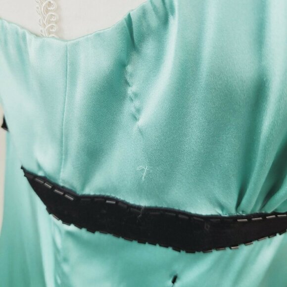 Vintage Bebe Liquid Satin Silk Camisole Top Beaded Sequins Velvet Trim Sz Med - Picture 6 of 13